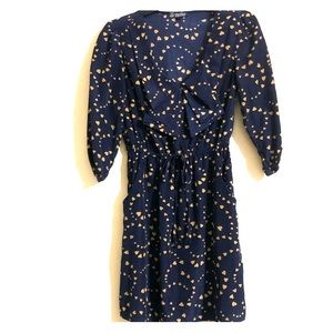 Bebop Navy Dress with tan hearts and pockets Small